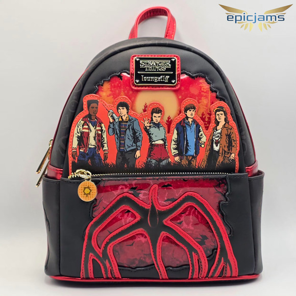 Loungefly Stranger Things Upside Down Group Portrait Light-Up Mini Backpack Bag - Picture 2 of 10